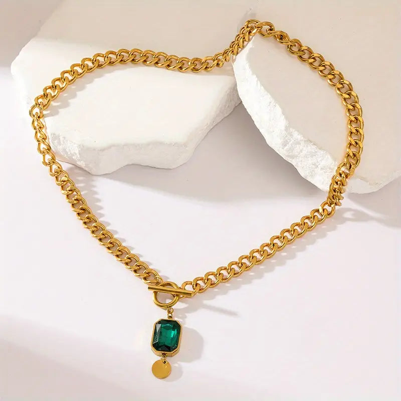 Bold Link Jade Teardrop Halskæde | Roséguld