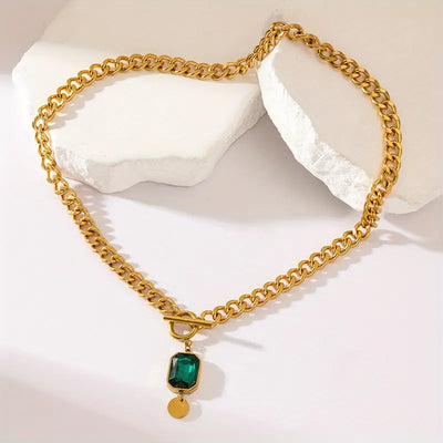 Bold Link Jade Teardrop Halskæde | Roséguld