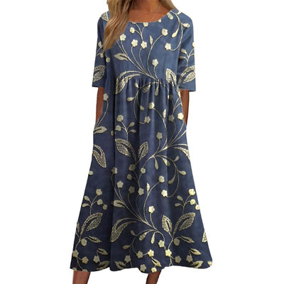 Cecilie | Elegant Blomsterprint Midi Kjole