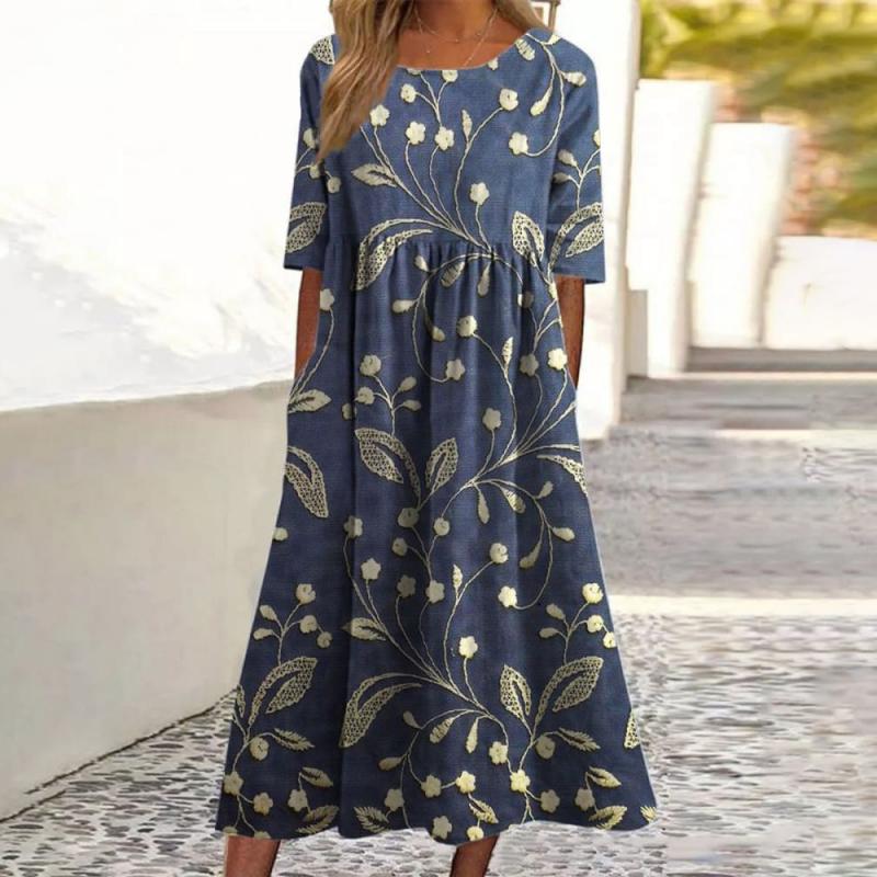 Cecilie | Elegant Blomsterprint Midi Kjole
