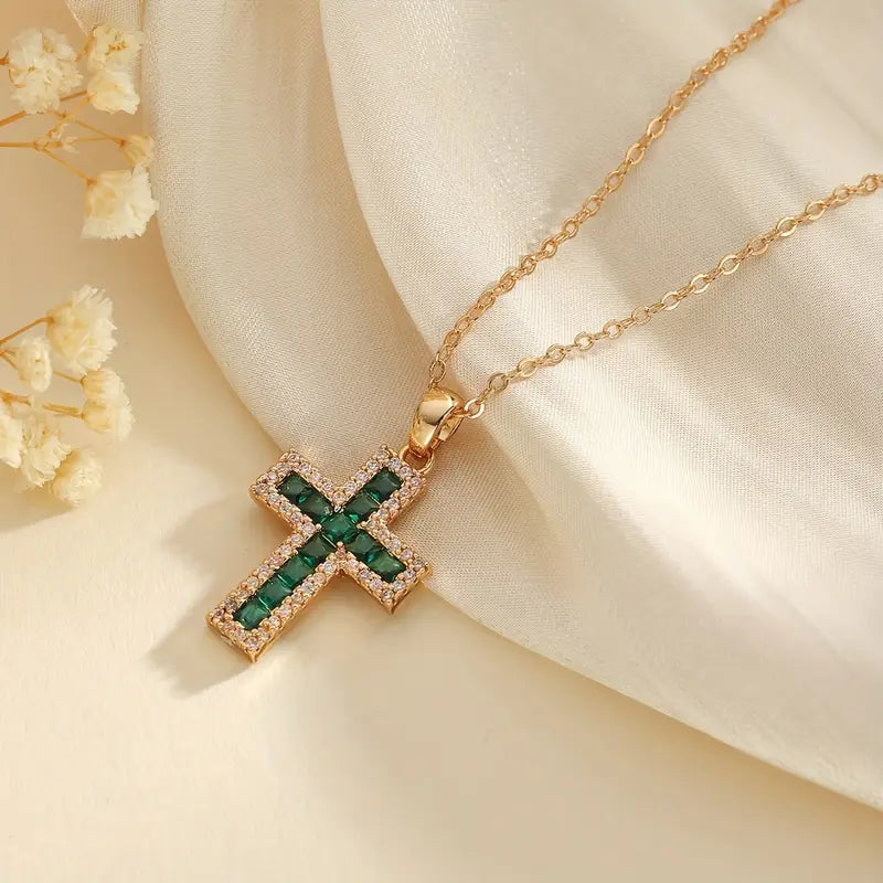 Celeste Sapphire Cross Pendant Necklace | Roséguld