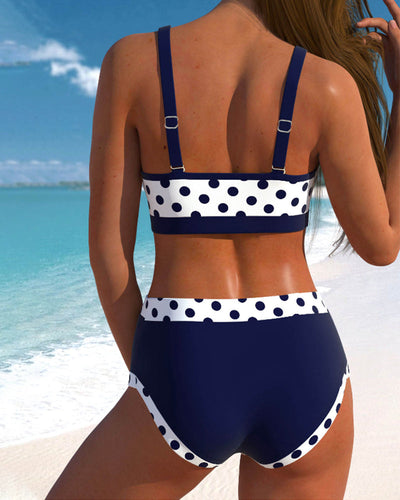Lisbet™ | Højtaljet Prikbikini med Patchwork-design
