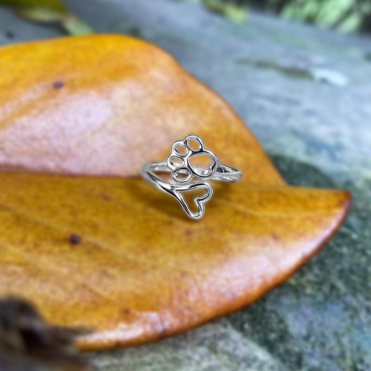 Hjerte & Pote Justerbar Ring