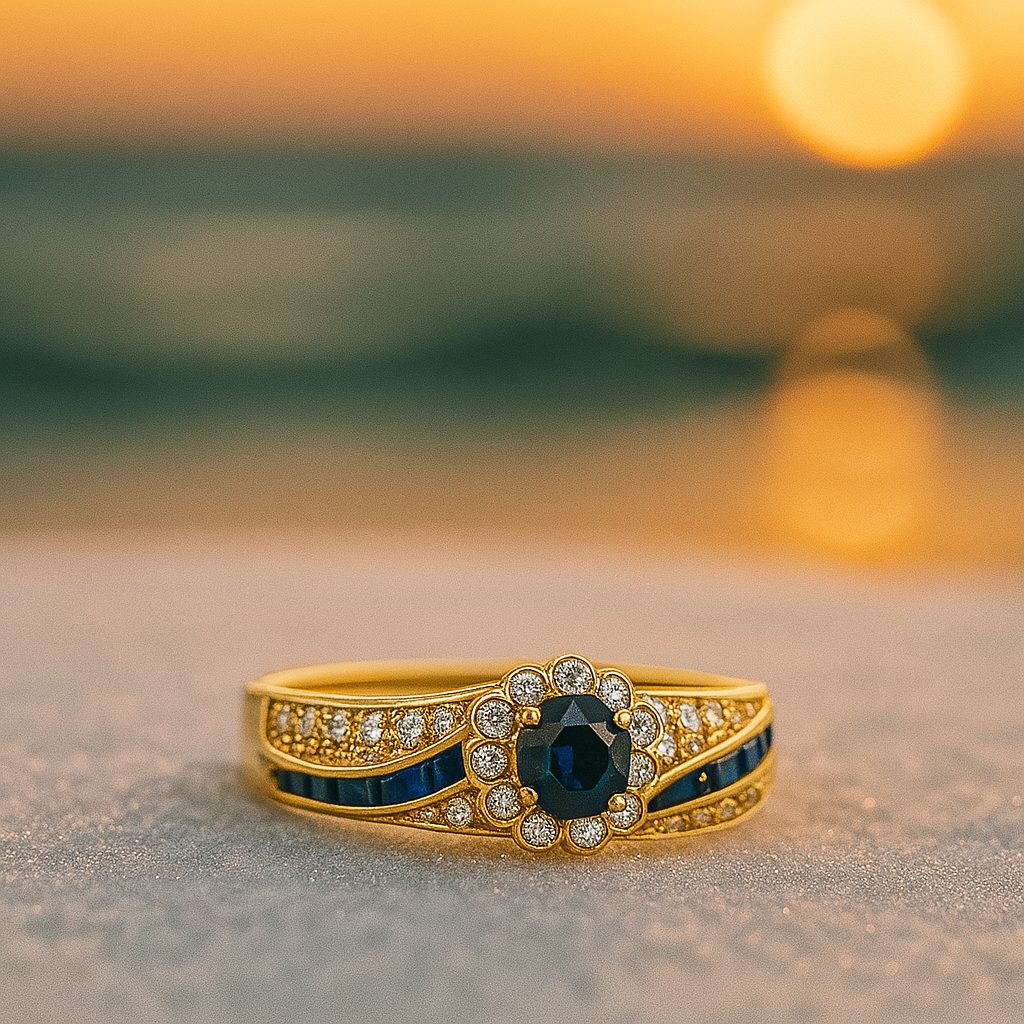 Fior di Mare | Ring med zirkonia og blå krystal i belægning