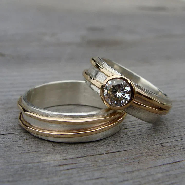 Vintage ringe sæt i guld og sølv med zirconia
