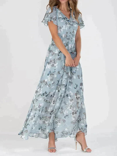 Marit | Elegant Blomster V-Hals Maxi Kjole