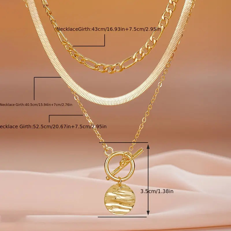 Savira Textured Coin Layering Necklace | Guld