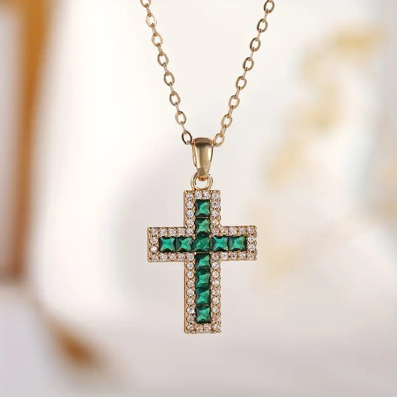 Celeste Sapphire Cross Pendant Necklace | Roséguld