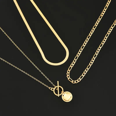 Savira Textured Coin Layering Necklace | Guld