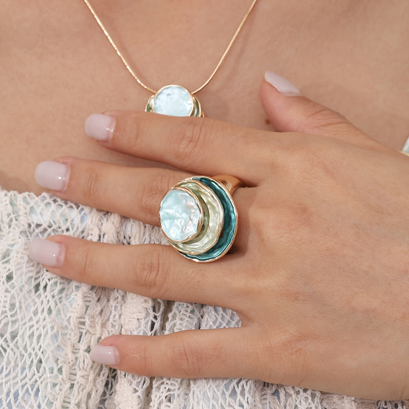Boho Tre-lags Emalje Ring