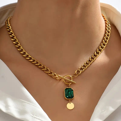 Bold Link Jade Teardrop Halskæde | Roséguld