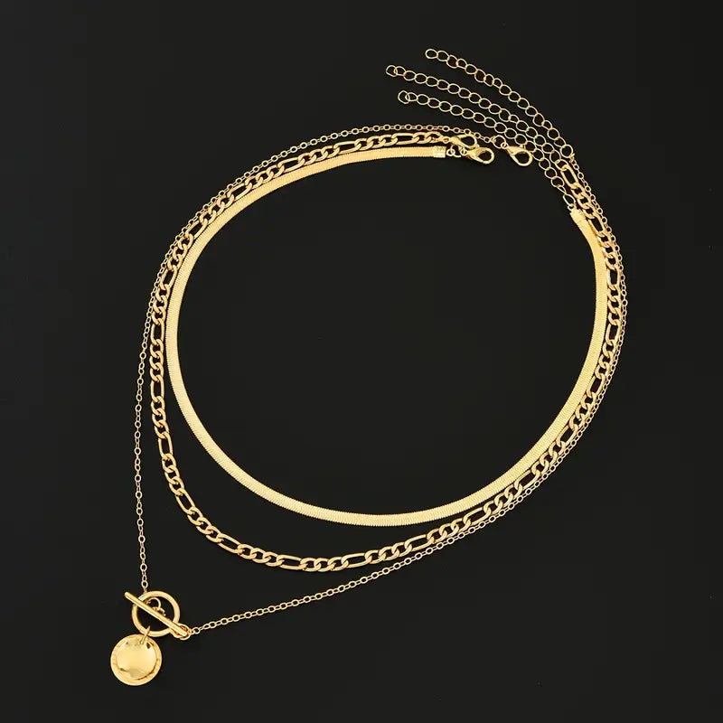 Savira Textured Coin Layering Necklace | Guld