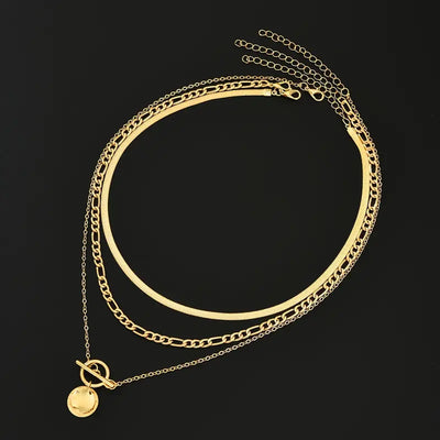 Savira Textured Coin Layering Necklace | Guld