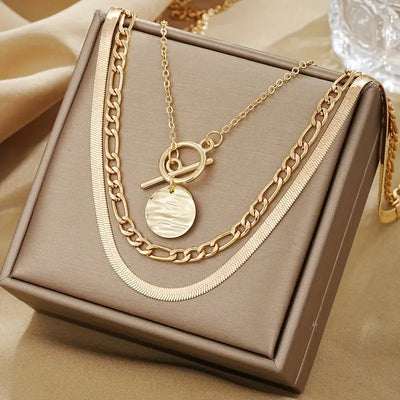 Savira Textured Coin Layering Necklace | Guld