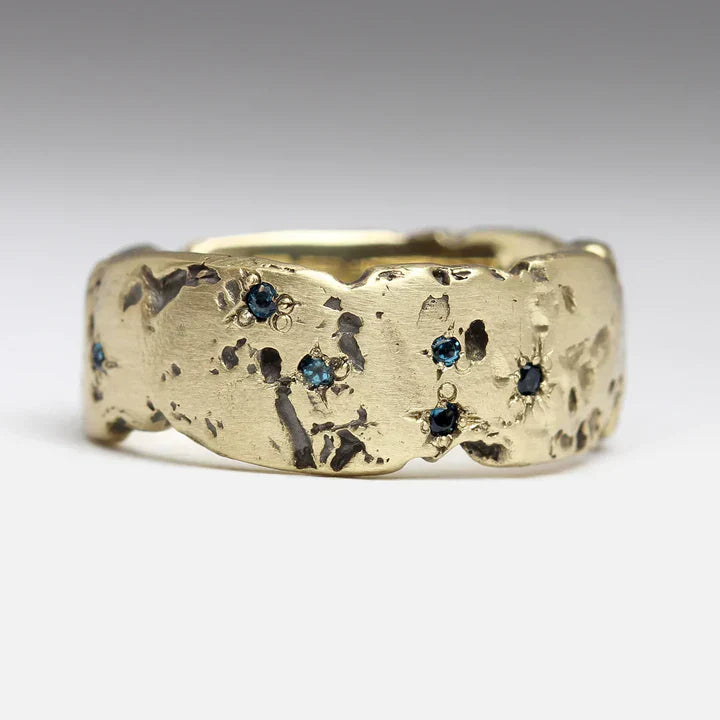 Vintage guldbelagt ring med blå intarsia krystal
