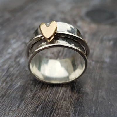 Gyldent Hjerte Sølv Ring