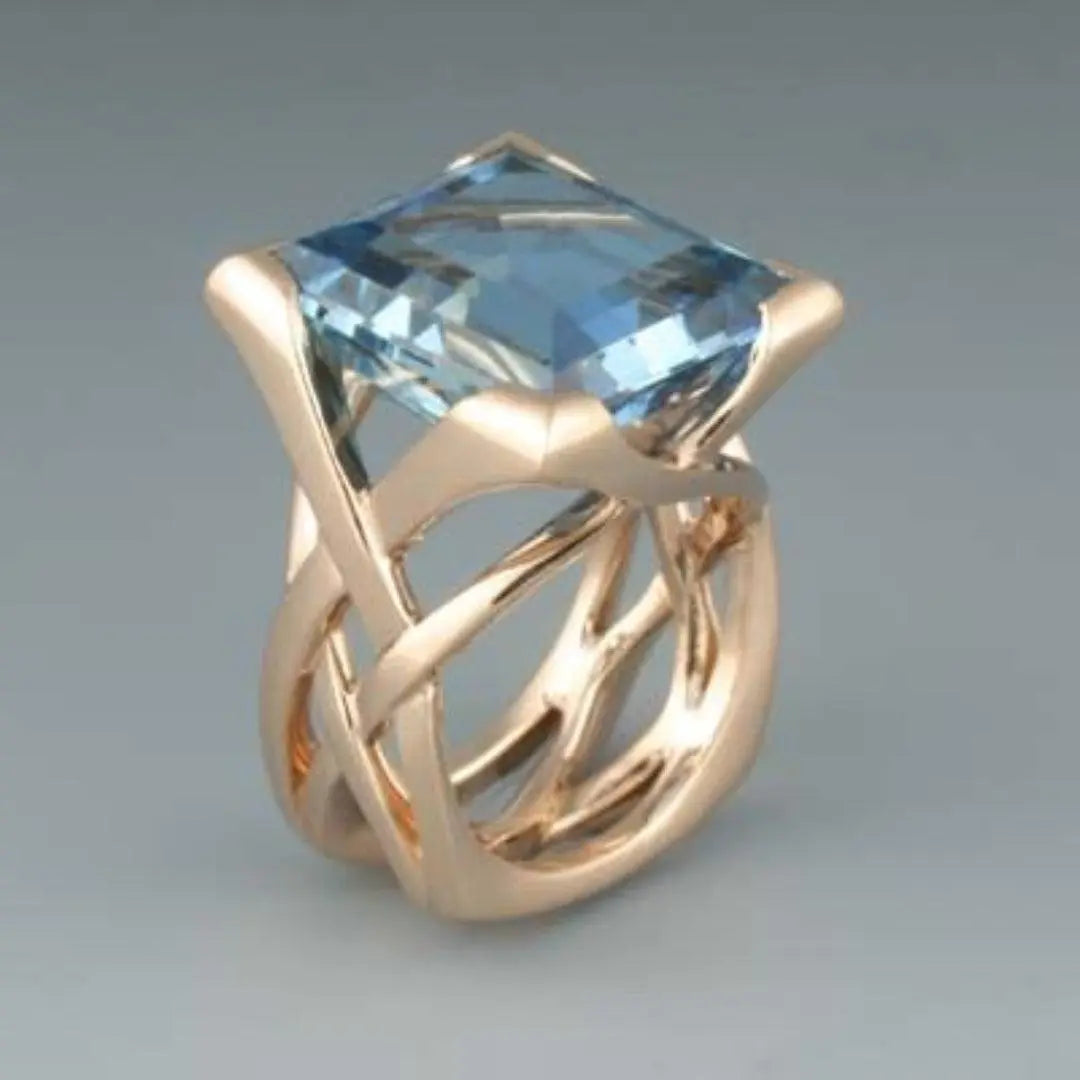 Vintage Rose Gold Blå Zirkonia Ring