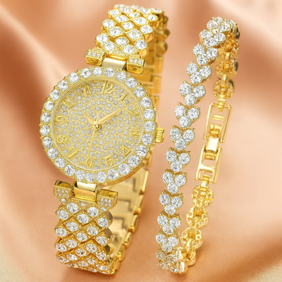 Elegant Guld Ur & Armbånd Sæt | Luxe Radiance Kollektion