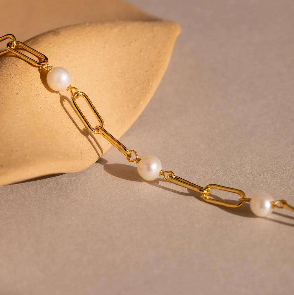 Sølvperle Zirkon Papirklips Armbånd