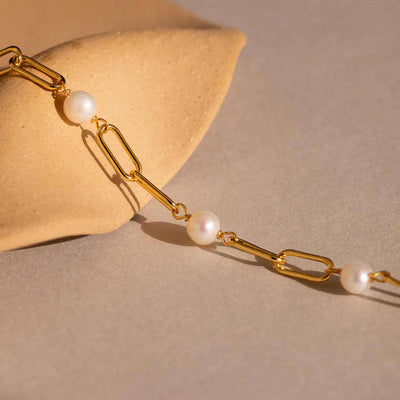 Sølvperle Zirkon Papirklips Armbånd