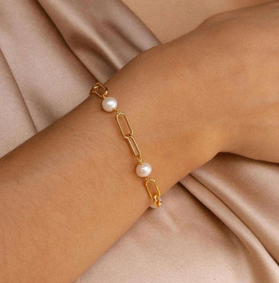Sølvperle Zirkon Papirklips Armbånd