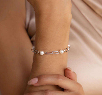 Sølvperle Zirkon Papirklips Armbånd