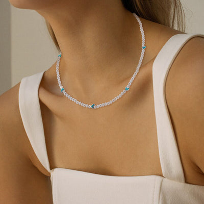 Perle Choker Halskæde med Hjerte Charms