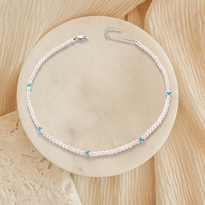 Perle Choker Halskæde med Hjerte Charms