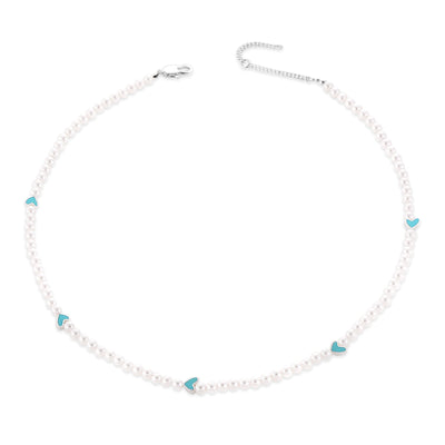 Perle Choker Halskæde med Hjerte Charms