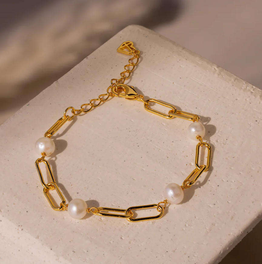 Sølvperle Zirkon Papirklips Armbånd