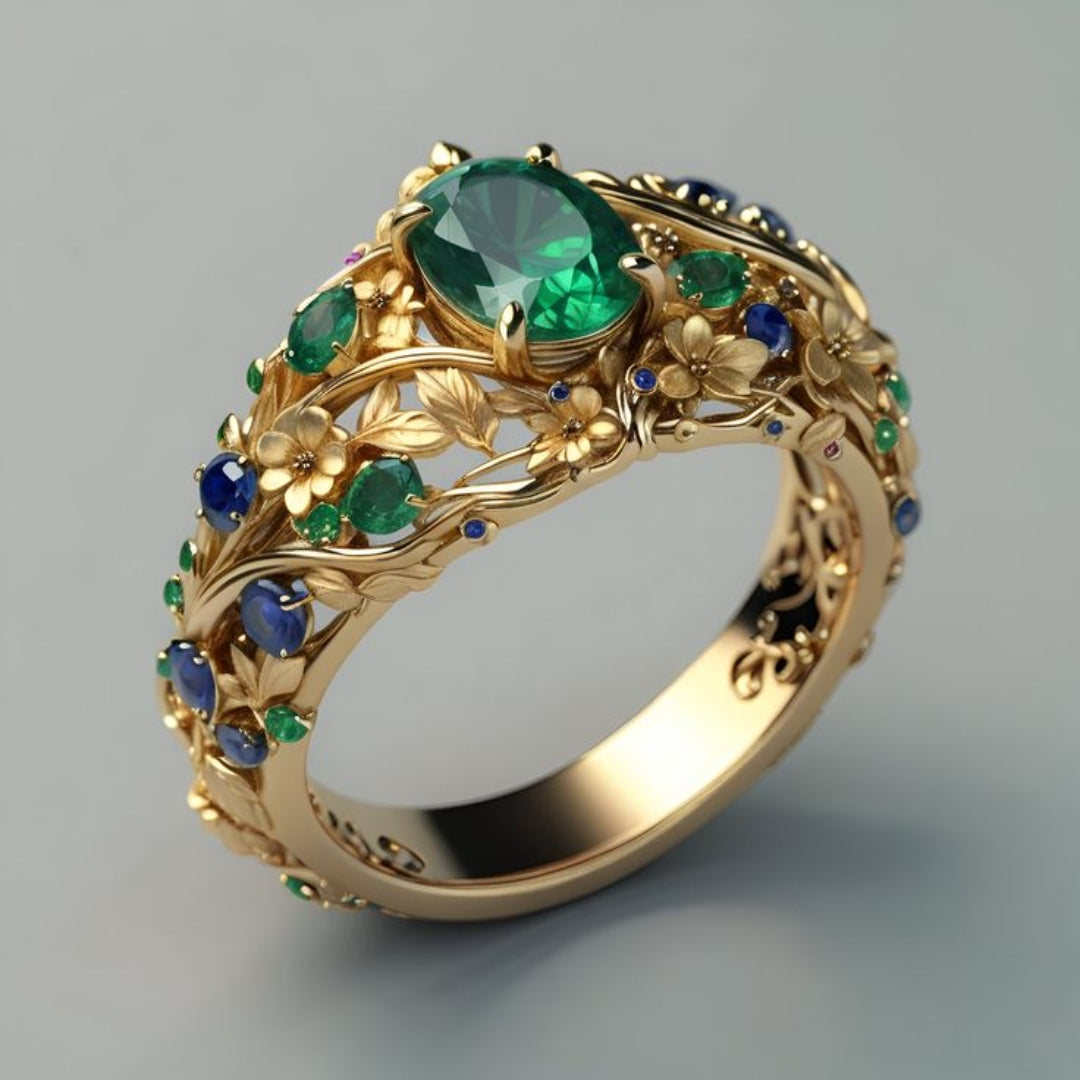 Eksklusiv Luxe Emerald & Sapphire Ring
