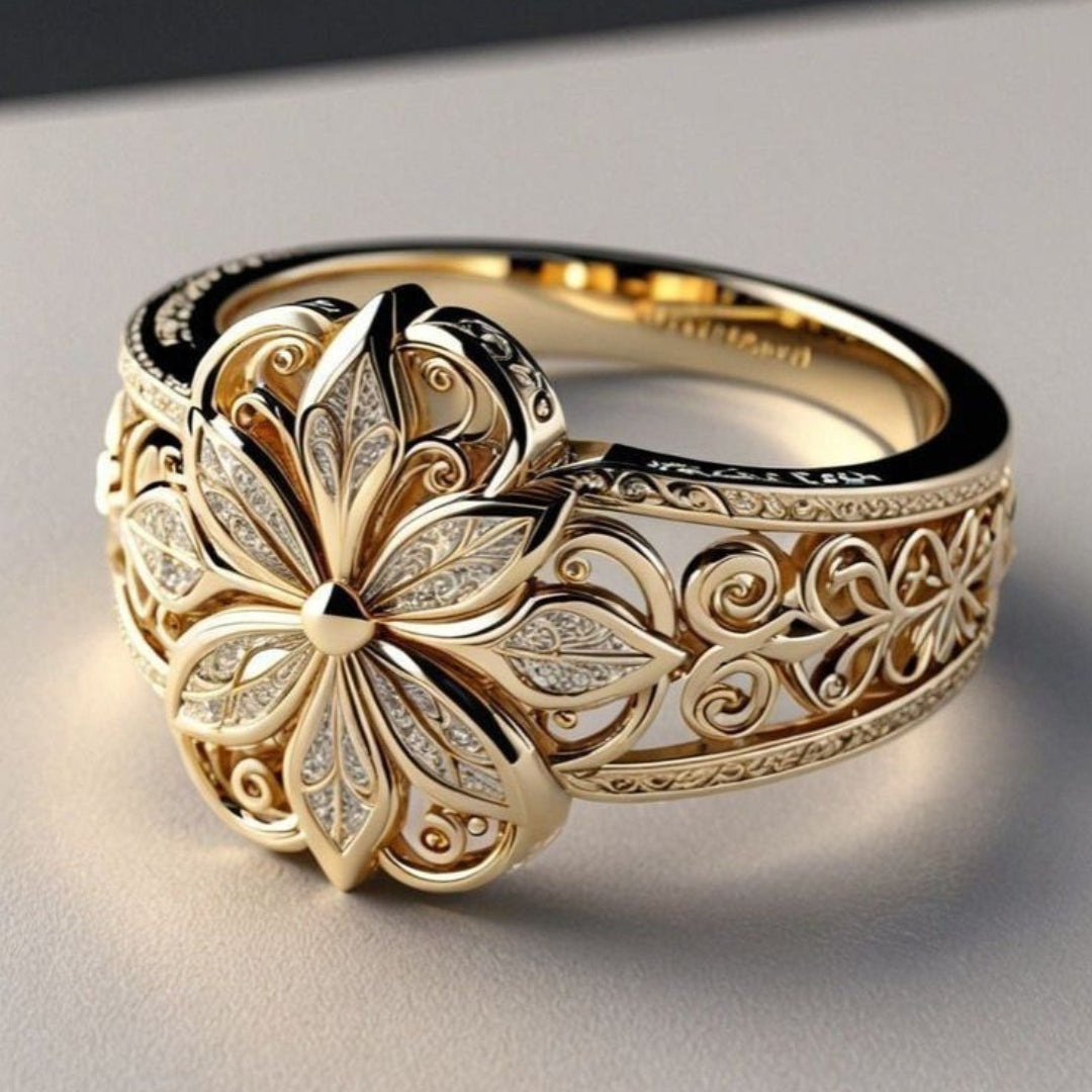 Eksotisk Floral Zirconia Guld Ring