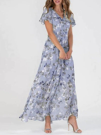 Marit | Elegant Blomster V-Hals Maxi Kjole