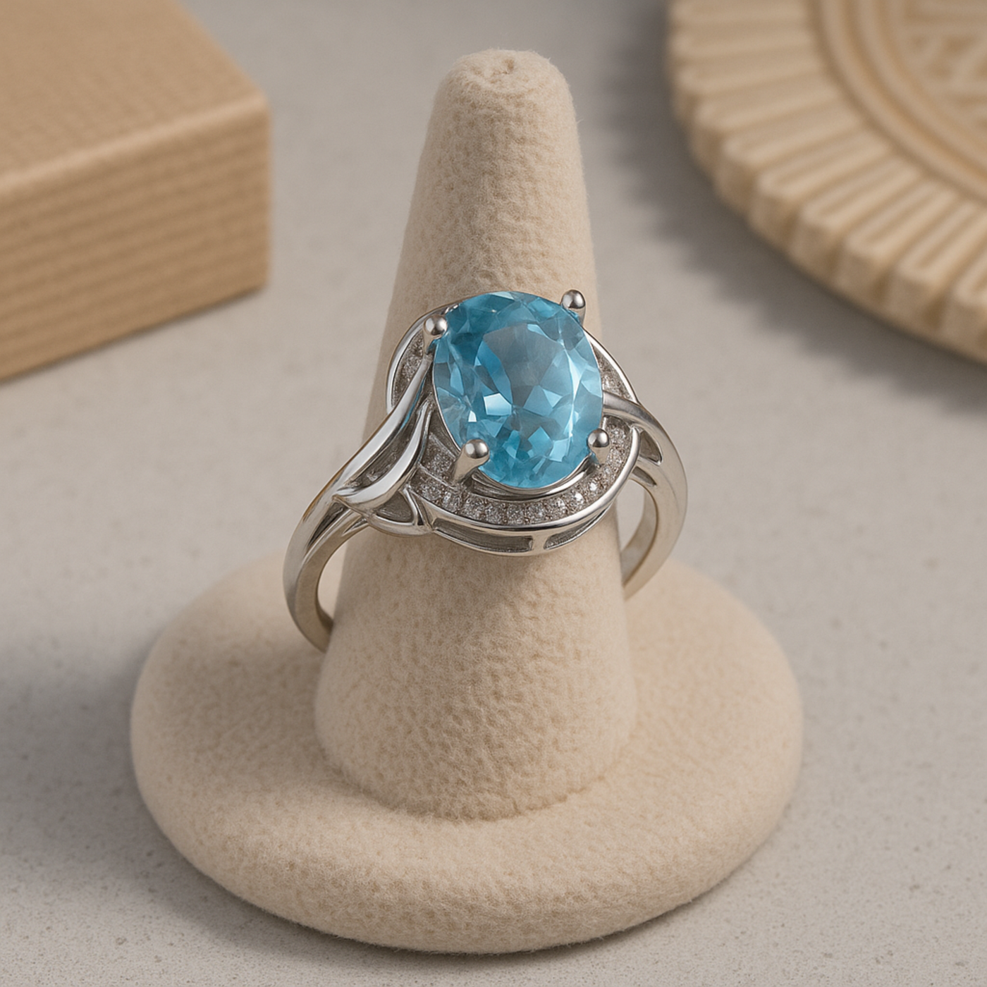 Vintage Sølv Ring med Blå Krystal