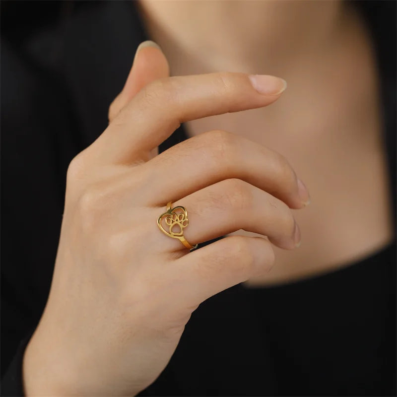 Golden Paw & Heart Ring – Perfekt til dyreelskere