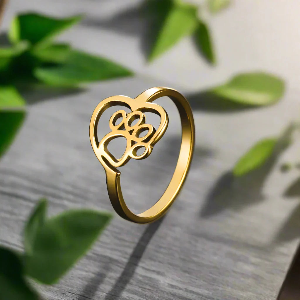 Golden Paw & Heart Ring – Perfekt til dyreelskere
