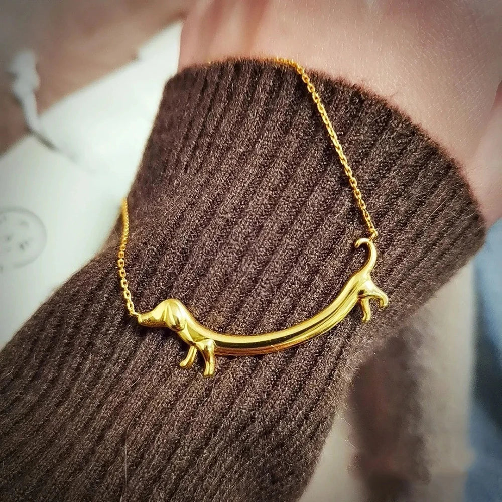 Golden Teckel Charm Necklace