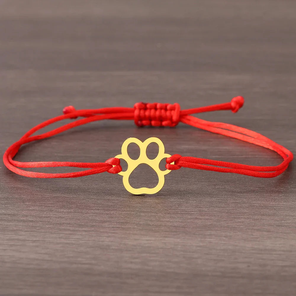 PawPrint Twist – Justerbar Sort & Rød Armbånd