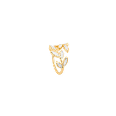 Justerbar Ring i Guld med Blad og Hvid Opal
