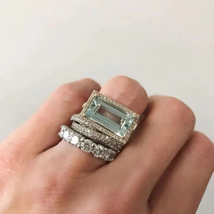 Vintage sølv turkis glas ring sæt