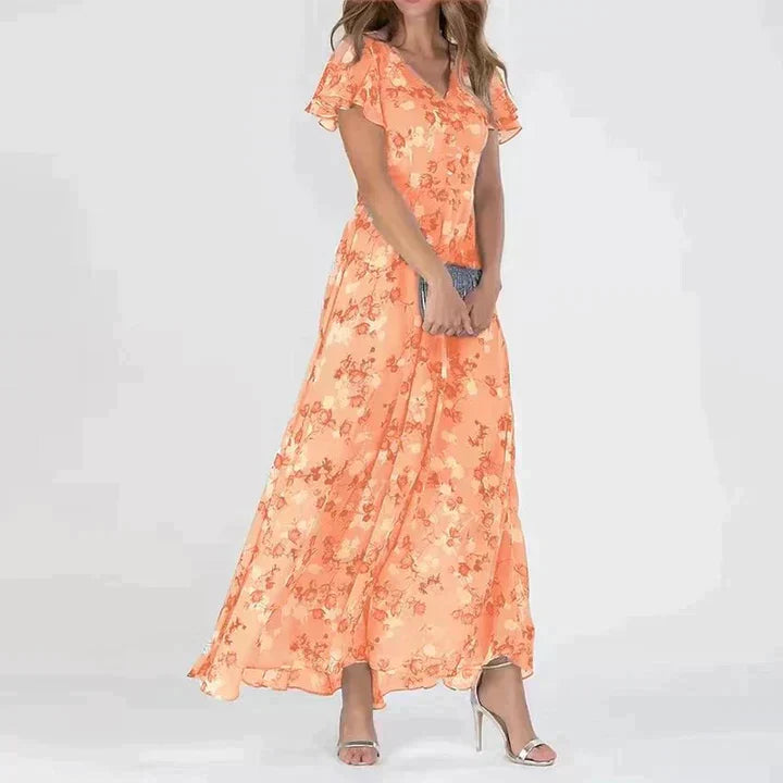 Marit | Elegant Blomster V-Hals Maxi Kjole