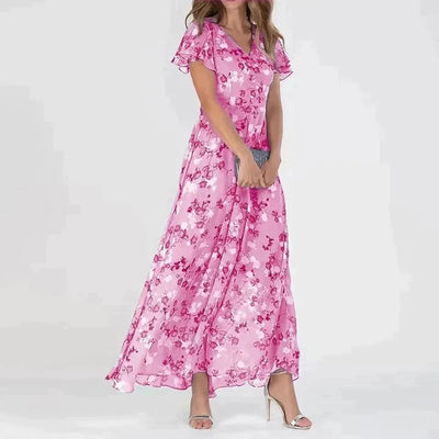 Marit | Elegant Blomster V-Hals Maxi Kjole