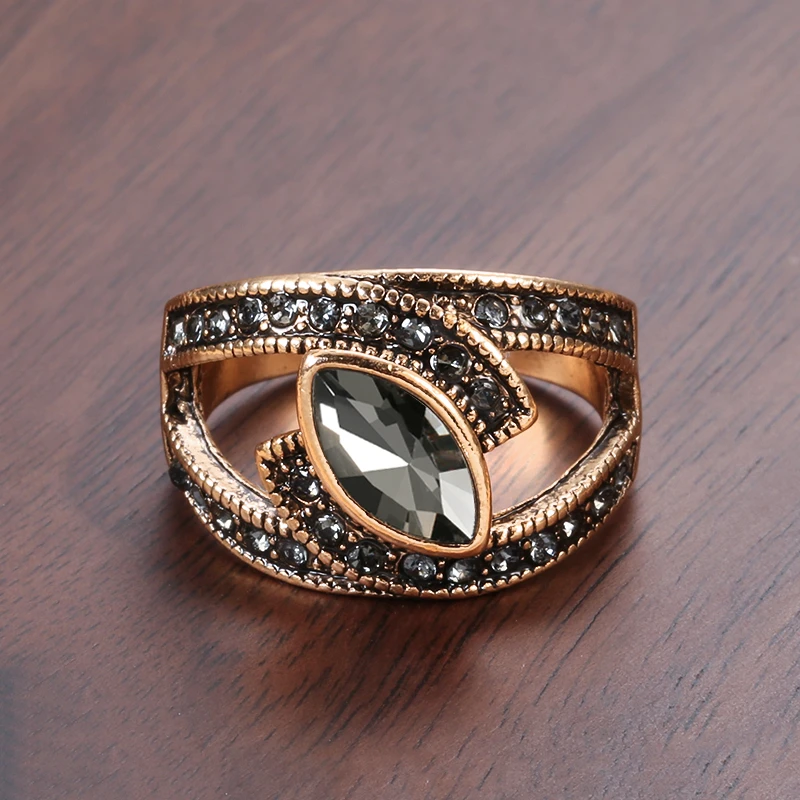 Elegance - Sort Krystalring