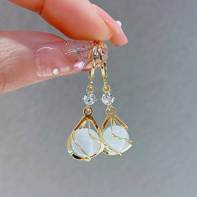 Hvide Opal Dangle Øreringe