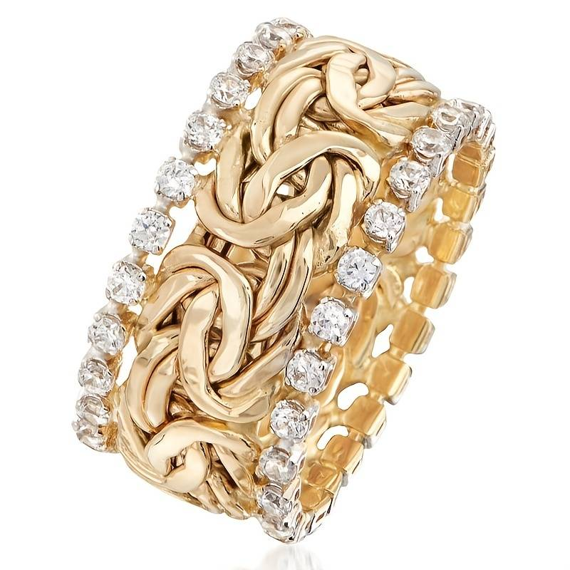 Flettet ring i guld med zirconia