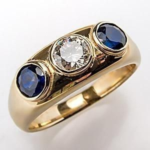 Guldring med vintage blå glas zirkon