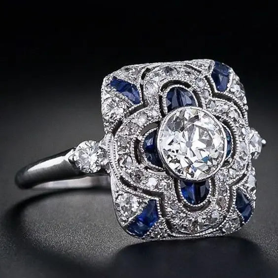 Vintage sølv ring med blå zirkonia