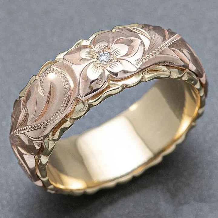 Vintage Rose Blume Ring i Guld