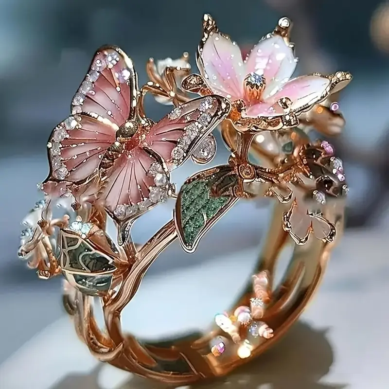 Natur Lysende Sommerfugl Zirconia Ring