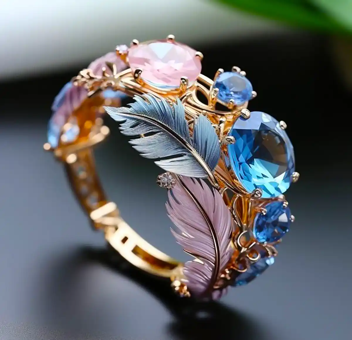 Vintage Exotisk Fjer Krystal Ring